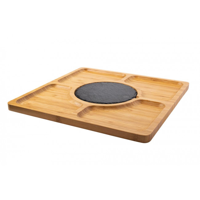 Bamboo serving plate with stone insert, 33x33cm