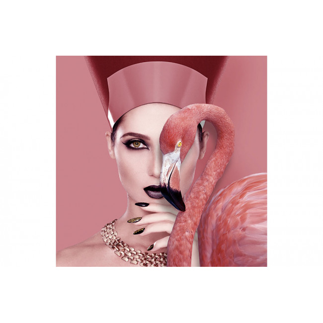 Wall Glass Art Woman and flamingo, 110x110cm