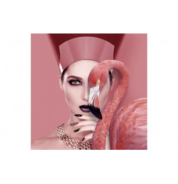 Wall Glass Art Woman and flamingo, 110x110cm