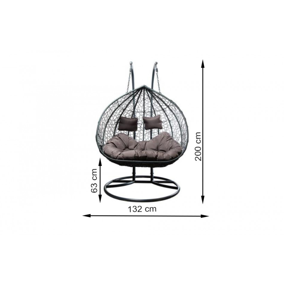 Double hanging chair Couple, dark grey colour,  H200x132x76.5cm
