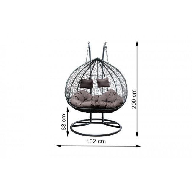 Double hanging chair Couple, dark grey colour,  H200x132x76.5cm