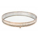 Tray with mirror L, metal, antique gold colour, D28x4cm