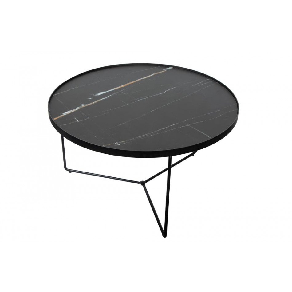 Coffee table Soliera L, D80cm, H45cm, black, metal/glass
