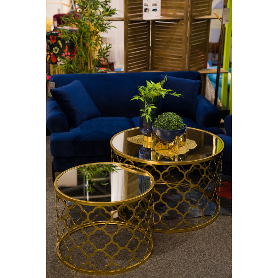 Metal table Berini M, mirror top, golden, D60x45cm