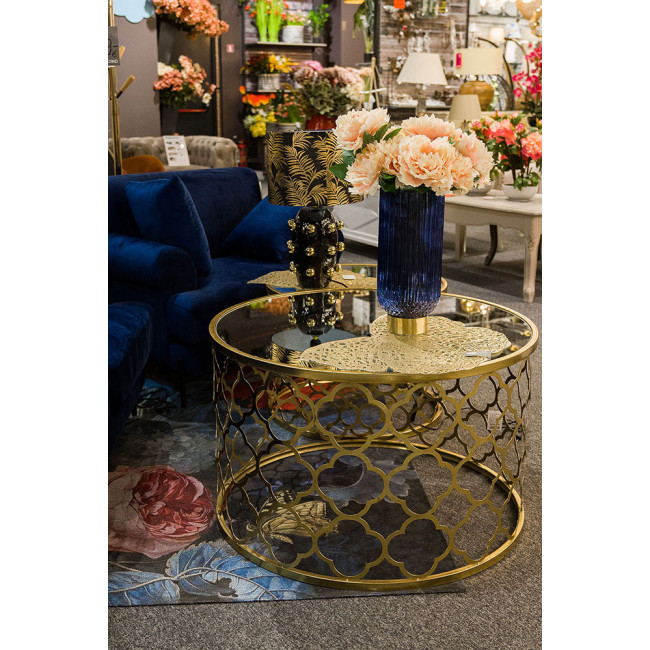 Metal table Berini M, mirror top, golden, D60x45cm