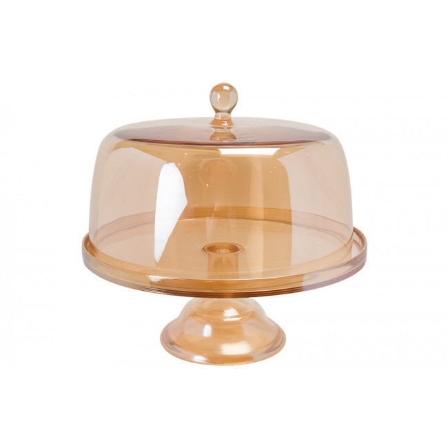 Glass cake stand with lid, amber, D35x29cm