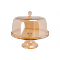 Glass cake stand with lid, amber, D35x29cm