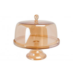 Glass cake stand with lid, amber, D35x29cm