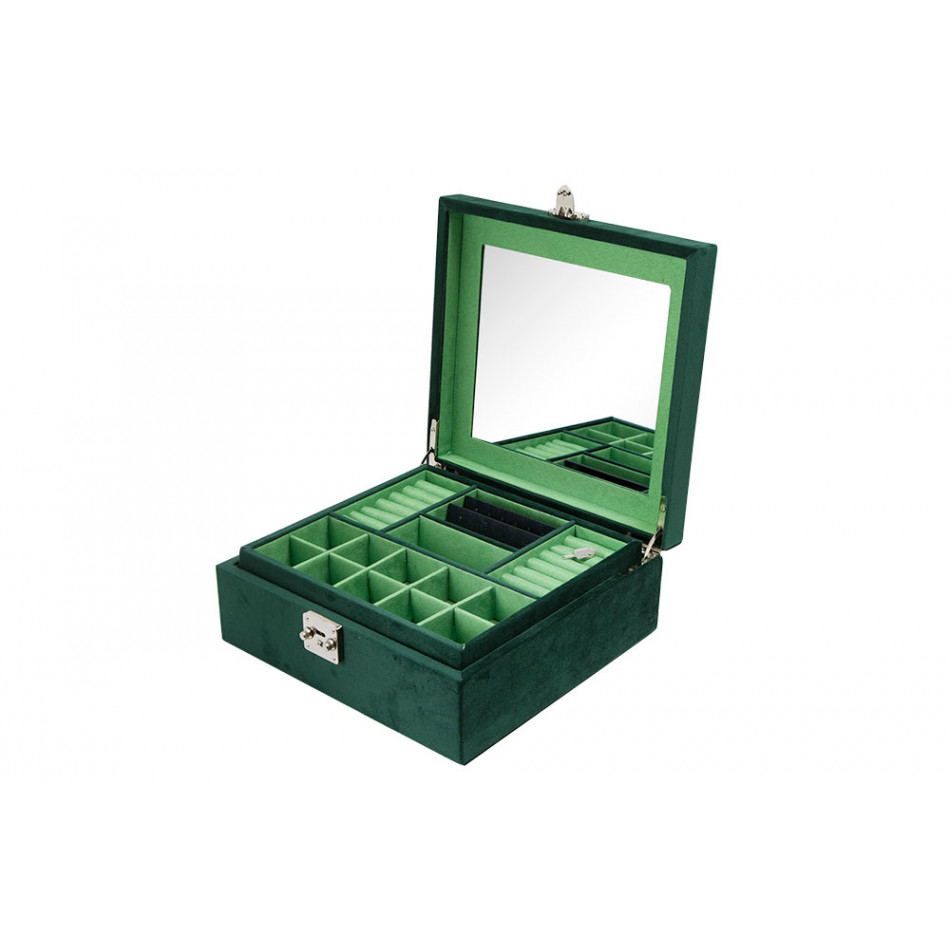 Jewellery box Hamilton, green velvet, 28x26x10.5cm