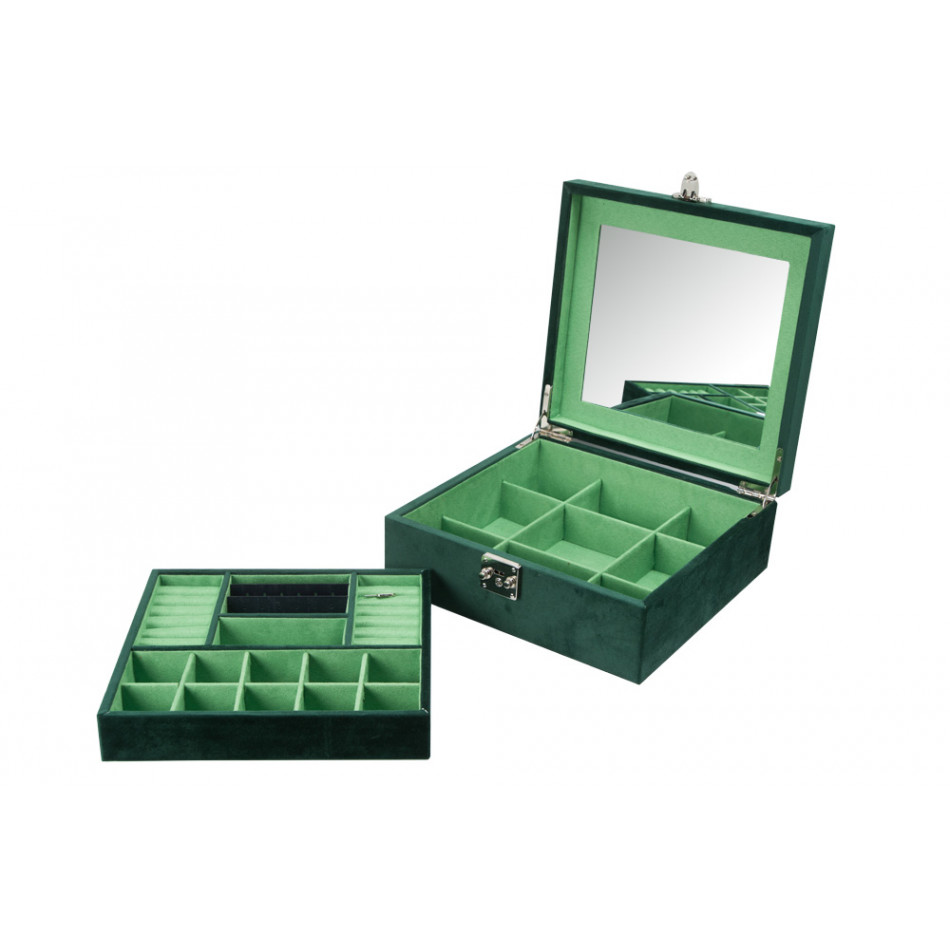 Jewellery box Hamilton, green velvet, 28x26x10.5cm