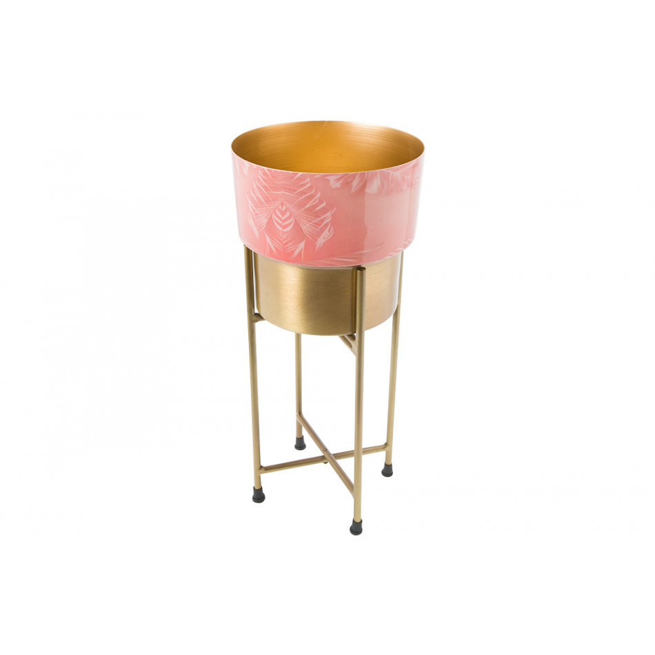 Pot on stand Lille, brass antique, printing/ clear enamel16x