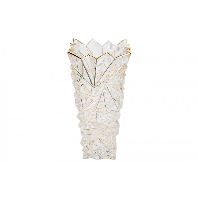 Crystal vase Glacier with gold lines/rim lead,  30x14x11.5cm