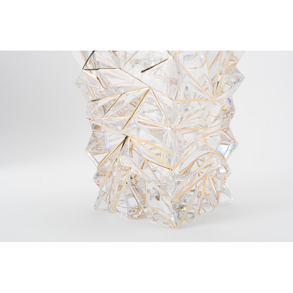 Crystal vase Glacier with gold lines/rim lead,  30x14x11.5cm