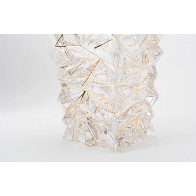 Crystal vase Glacier with gold lines/rim lead,  30x14x11.5cm