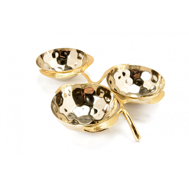 Decorative 3-bowls dish with leaf, 29x21.5cm