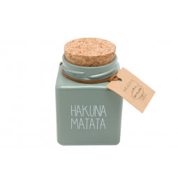 Scented soy candle in glass jar Hakuna Mat, green/grey,35h  