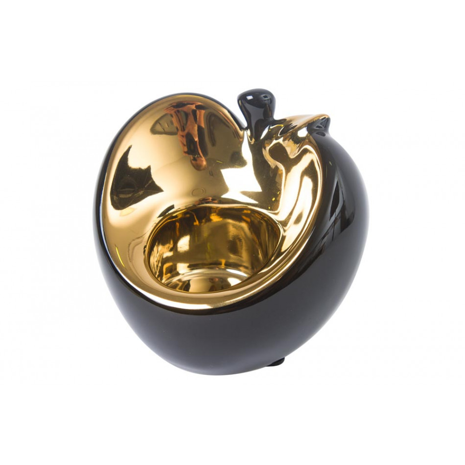 Candleholder Apple, black/gold, 9.5x8x8.5cm