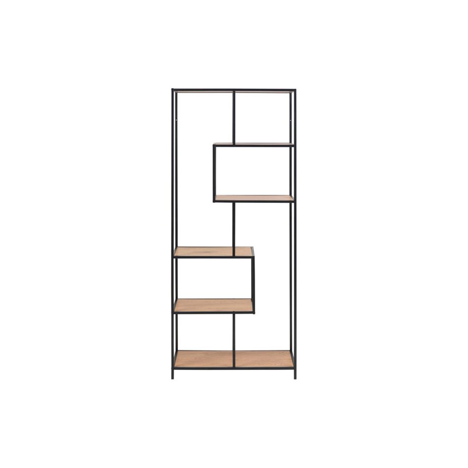 Bookcase Seaford x5, oak/black frame, 77x35x185cm