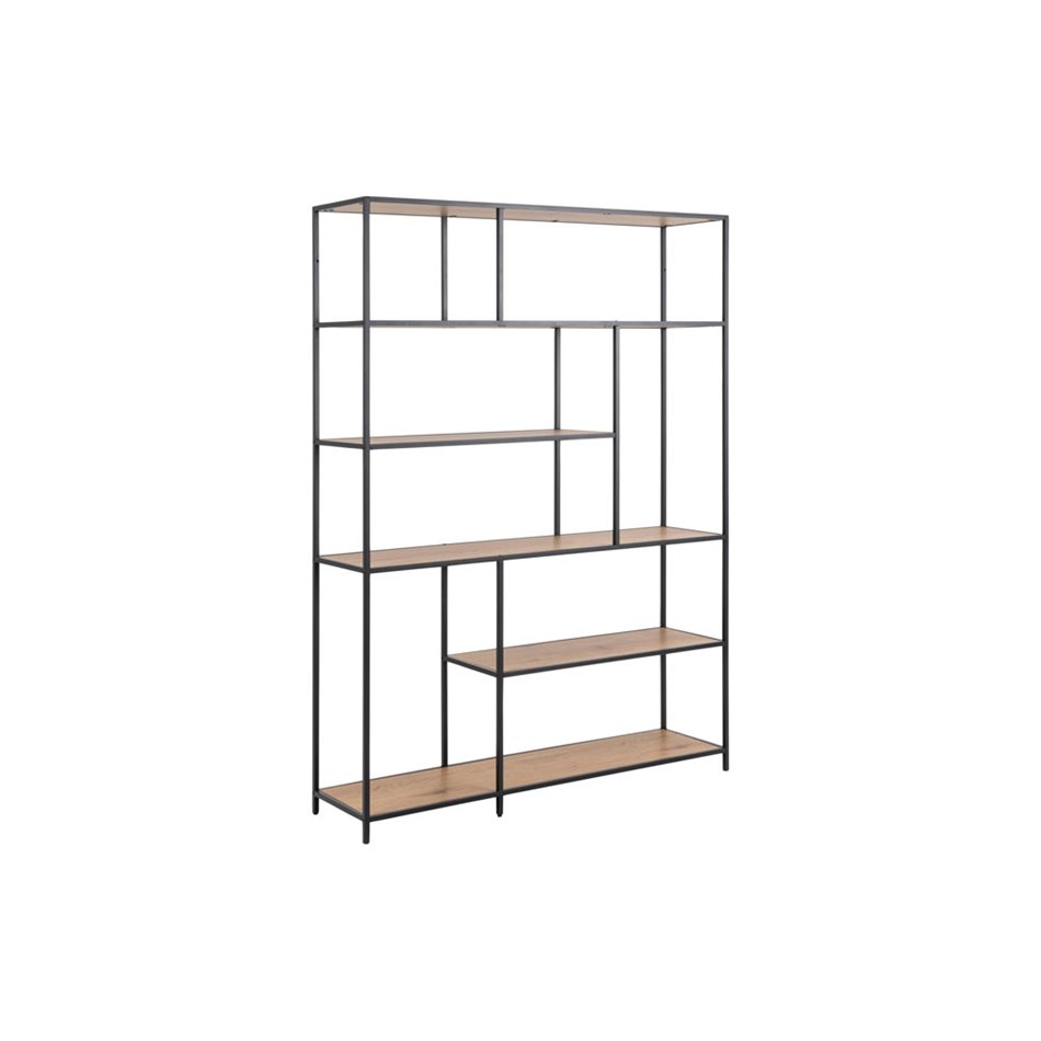 Bookcase Seaford, oak/black frame, 135x35x185cm