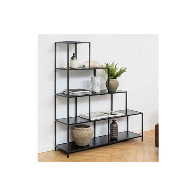Bookcase Seaford II, ash/black frame,135x35x150cm
