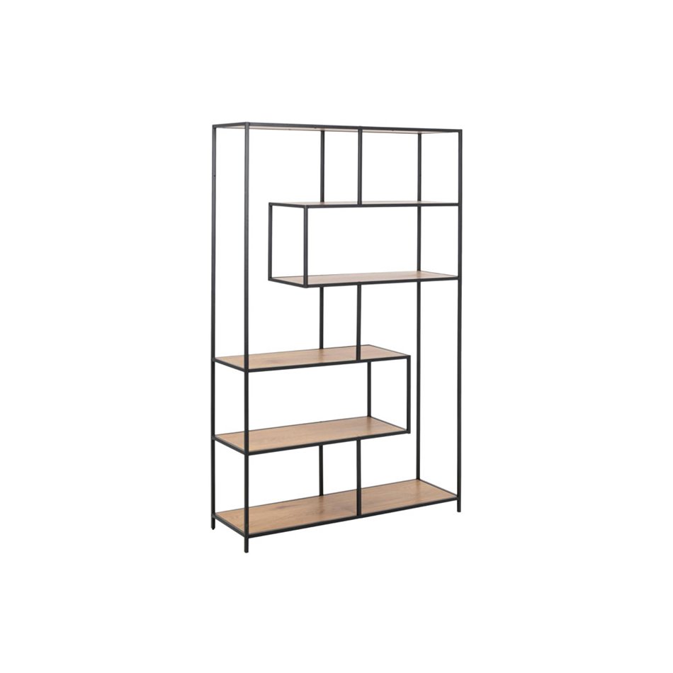 Bookcase Seaford x5, oak/black frame, 114x35x185cm