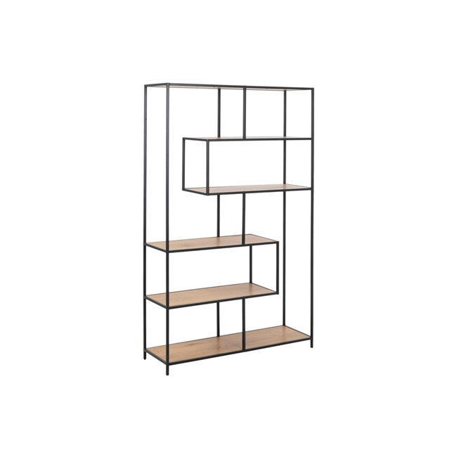 Bookcase Seaford x5, oak/black frame, 114x35x185cm