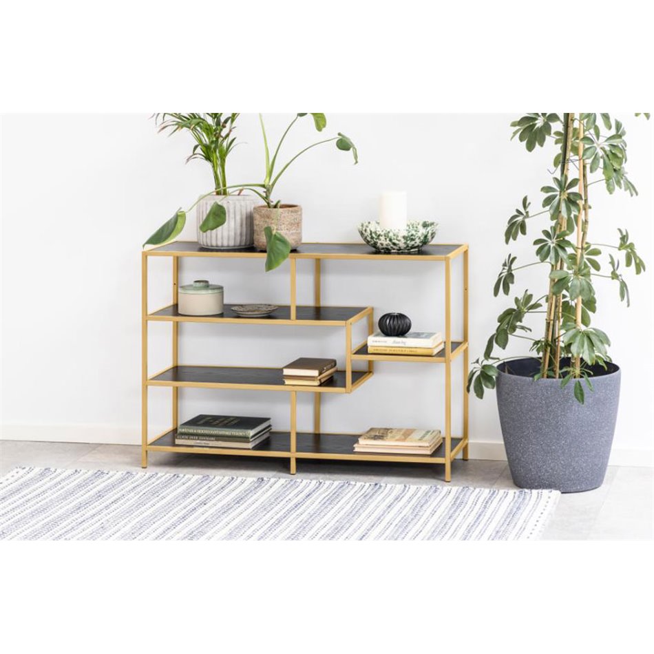 Bookcase Seaford, black/golden, 114x35x78cm