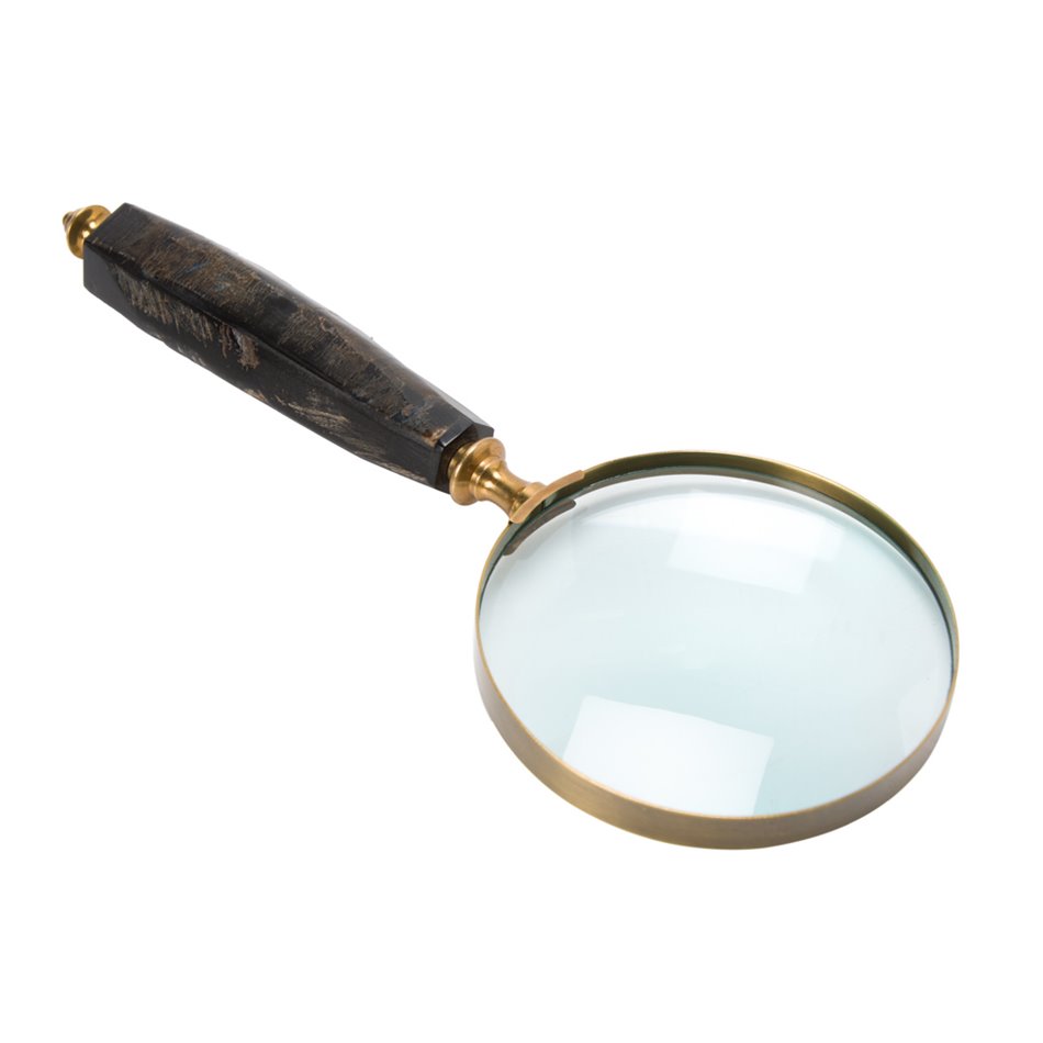 Aluminium 4 magnifier brass finish w/horn handle,27.5x10x3