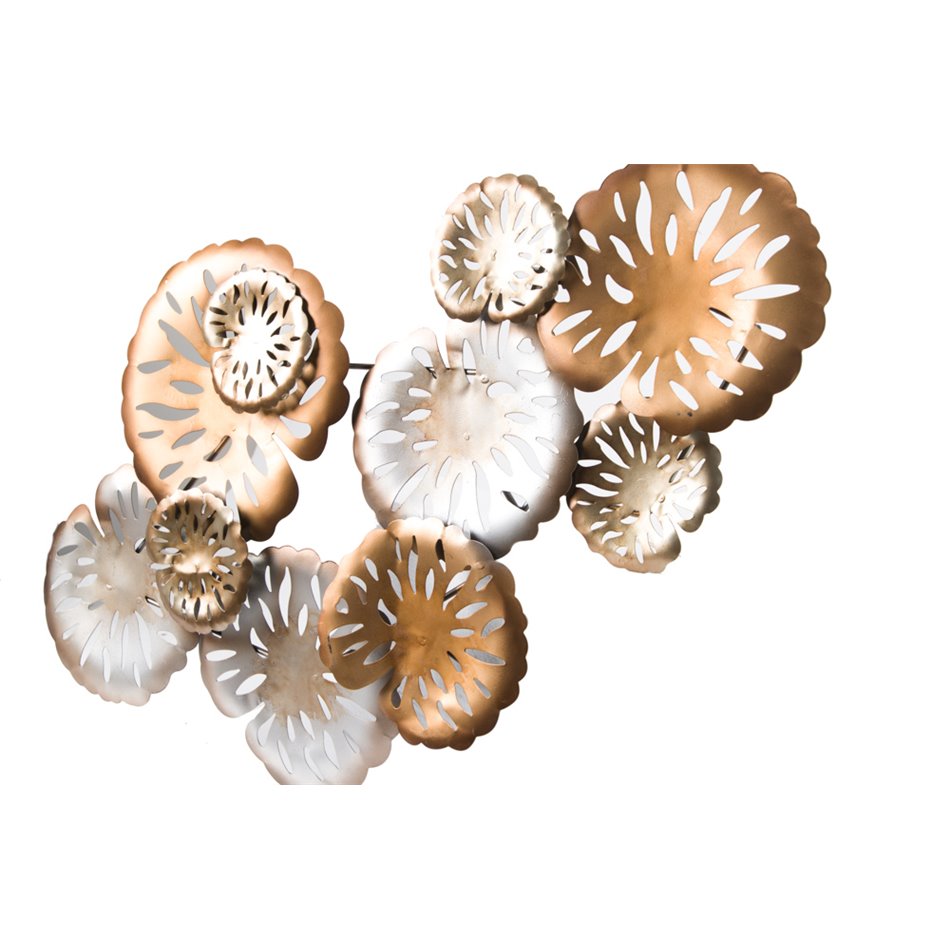 Wall deco Flowers, silver/golden, 70x4x42cm