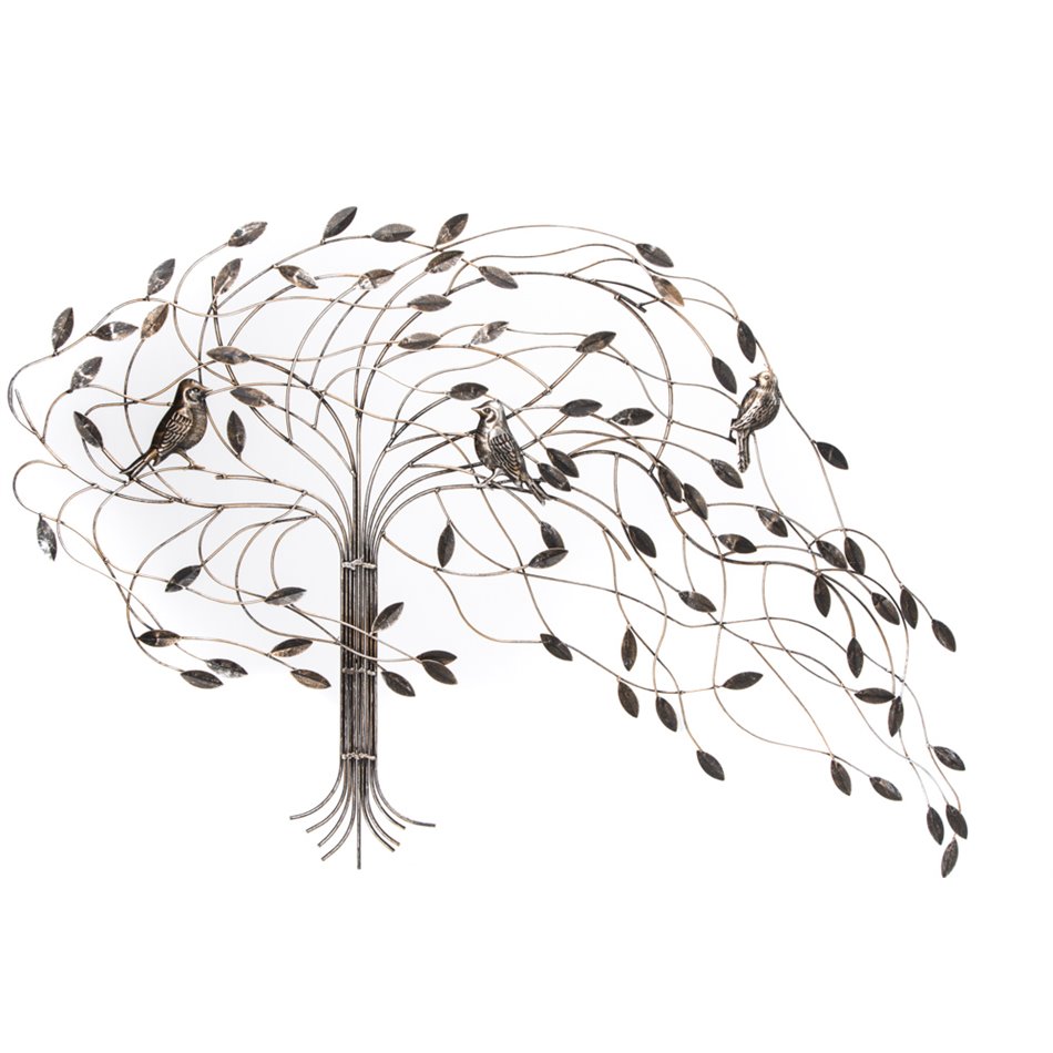 Metal wall deco TREE, golden/silver/black, 109x2x72cm