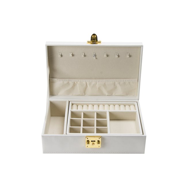 Jewellery box Hannja, beige PU/ beige velvet, H9x27x18cm
