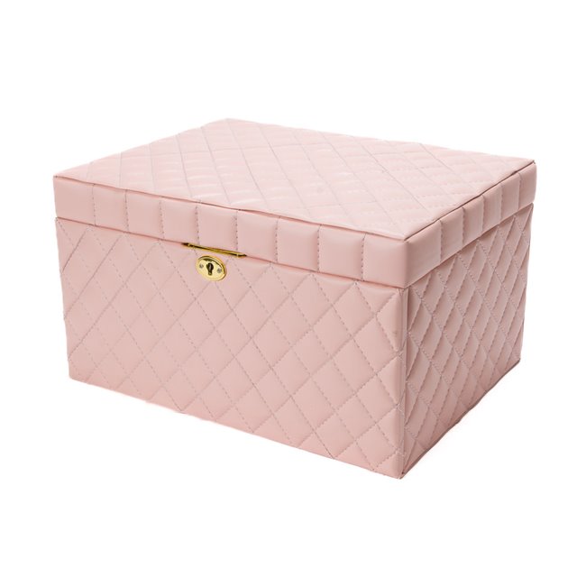 Jewellery box Harena, pink PU/ beige velvet, H20x34x26cm