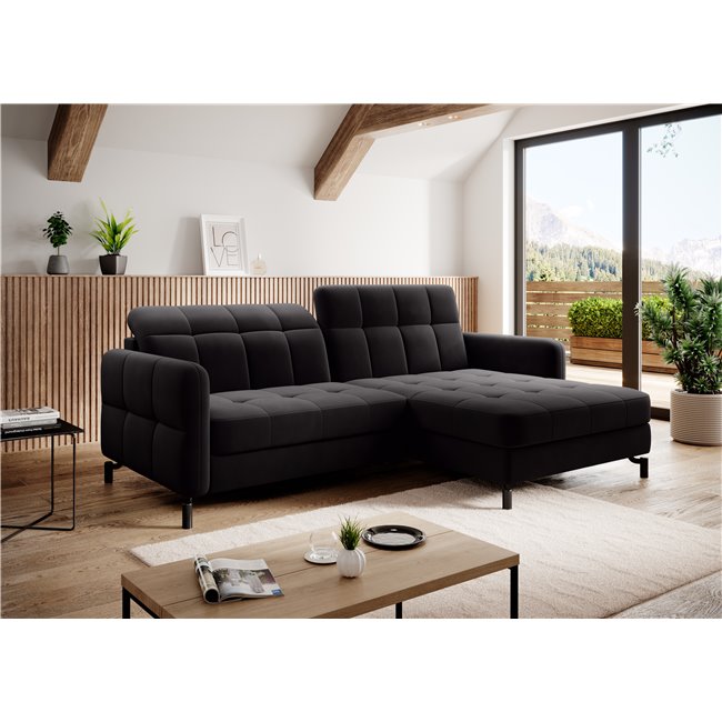 Corner sofa Elorelle R, Mat Velvet 99, black, H105x225x160