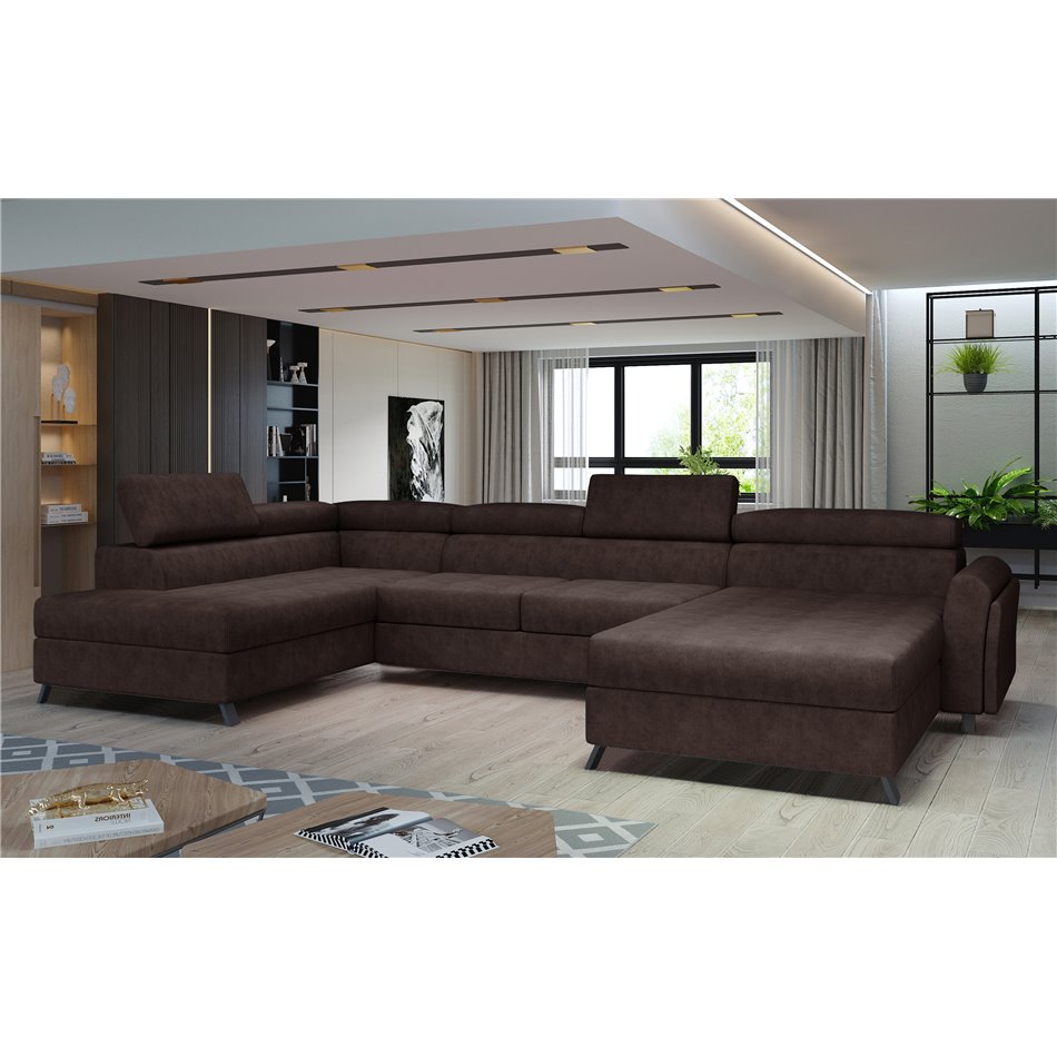Corner sofa Elosette L, Dora 28, brown, H98x370x200