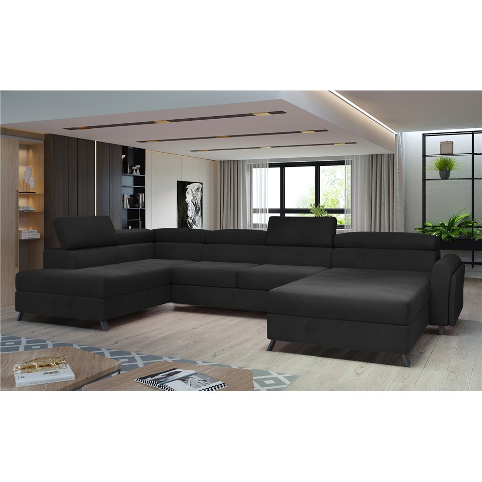 Corner sofa Elosette L, Mat Velvet 99, black, H98x370x200