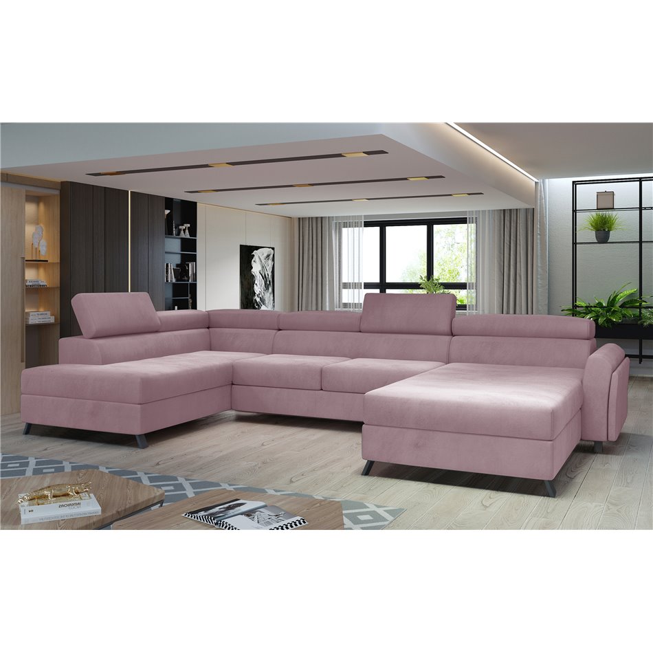 Corner sofa Elosette L, Monolith 63, pink, H98x370x200
