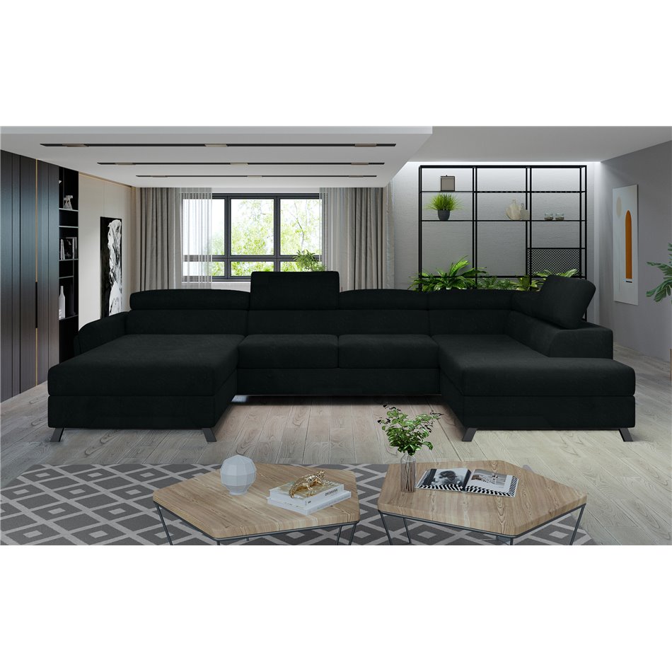 Corner sofa Elosette R, Sawana 14, black, H98x370x200