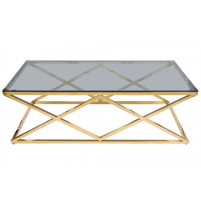 Coffee table Eden, toned glass/golden, 120x60x40cm