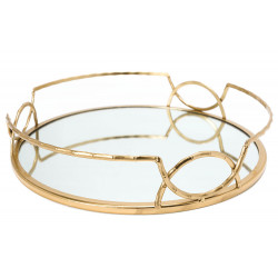 Tray with mirror S, metal, gold colour, D29x6cm