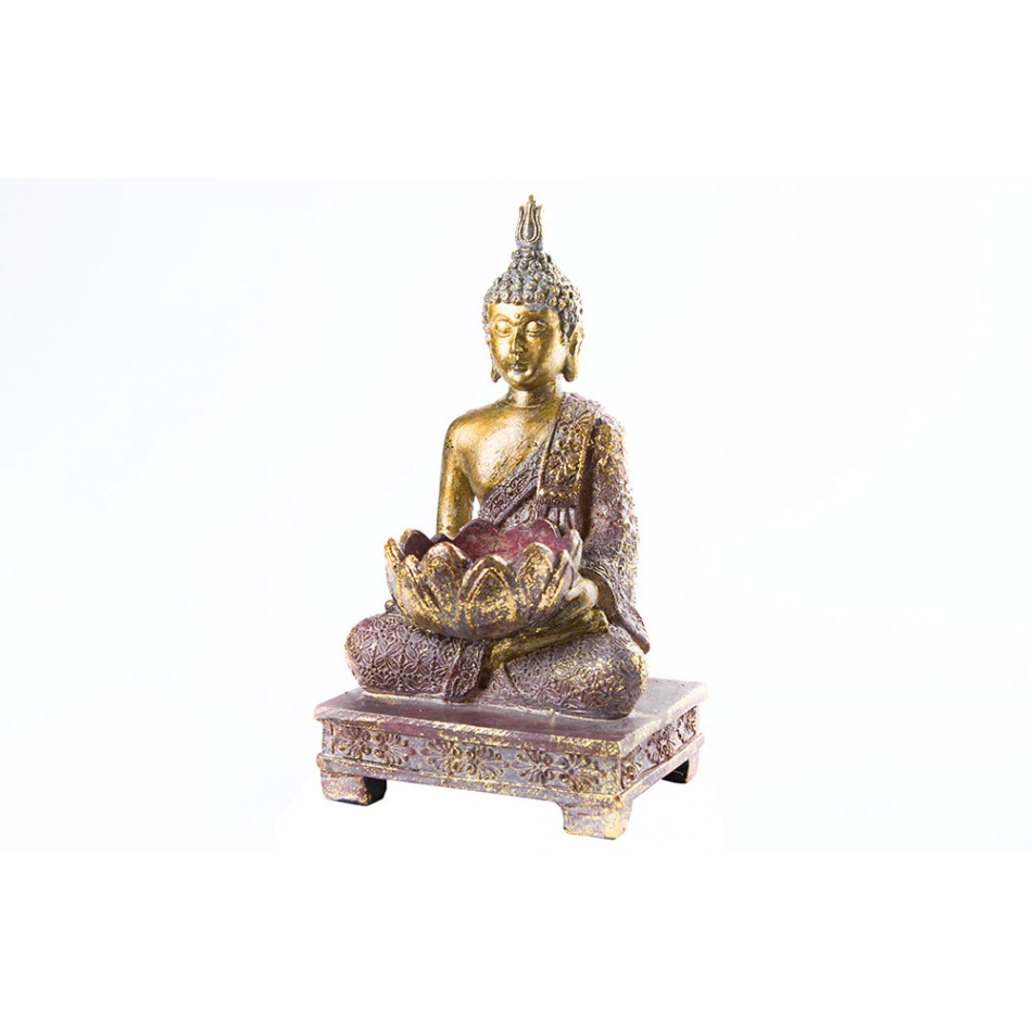 Tealight holder Buddha, golden glitter, 10x18x9cm