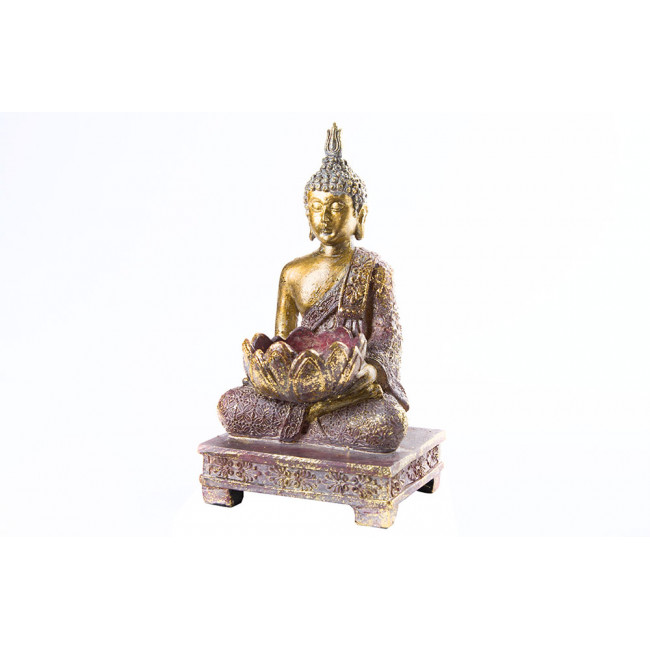 Tealight holder Buddha, golden glitter, 10x18x9cm